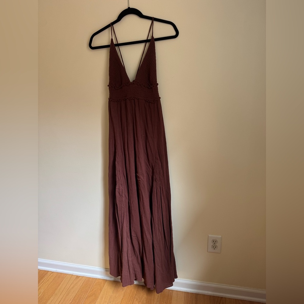 Free People Brown Smocked Maxi